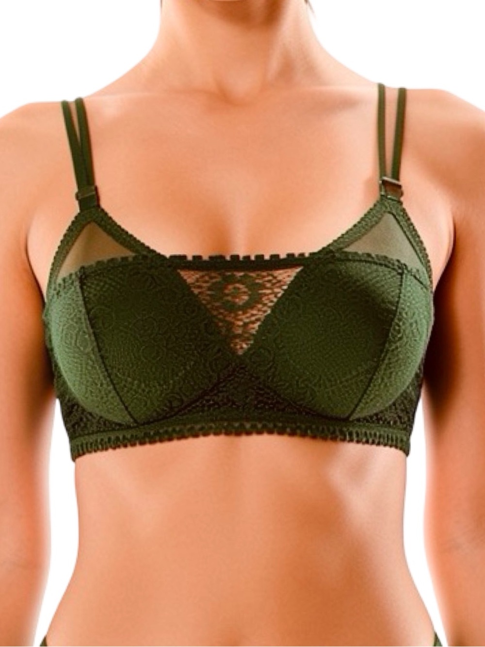 aerie Real Power Dark Green Wireless Joy Lace Bralette - Size 32B